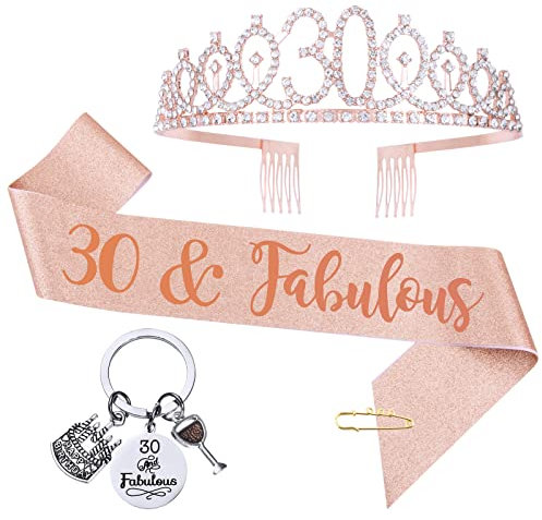 30th Birthday Sash and Tiara Crown for Women Rose Gold 30th Birthday Gifts for Women Birthday Decorations to Wear