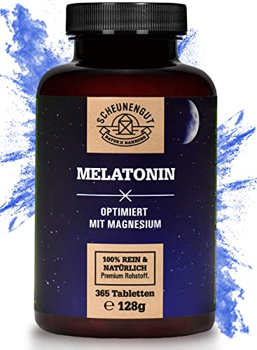 Melatonin Tabletten 365 Stk -0,5mg je 1/2 Tablette- WICHTIG: 0.5mg bioaktives Melatonin Hochdosiert je 1/2 Tablette -Optimaler Schlafkomplex- Laborgeprüft und Vegan DE SCHEUNENGUT®