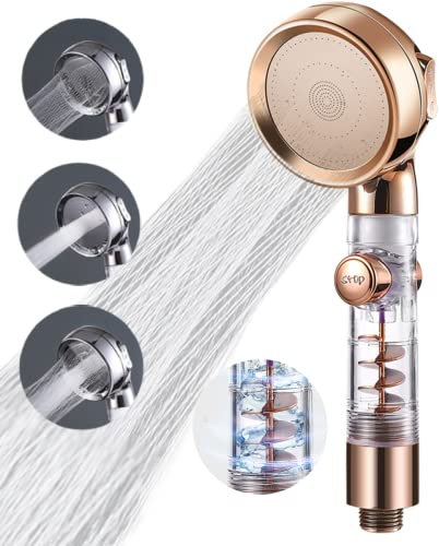 High Flow Shower Heads, 3 Modes Shower Heads Supercharged with Spray, Showerhead Built-in turbine to Clean Tub, Tile & Pets, Water Saving Shower with ON/OFF Switch