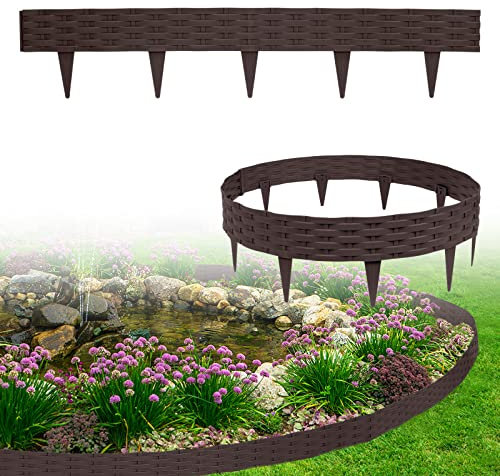 XMTECH 40m Rasenkante Beeteinfassung Gartenpalisade in Rattan-Optik, Beetumrandung Mähkante Randsteine aus Kunststoff mit 40 Elemente á 100 cm, Braun