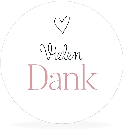 White&ivory, 50x runde Aufkleber, Sticker vielen Dank | stilvolles Design: herz, rosa | 4cm Durchmesser | selbstklebend | Gastgeschenke für Hochzeit Taufe Geburtstag