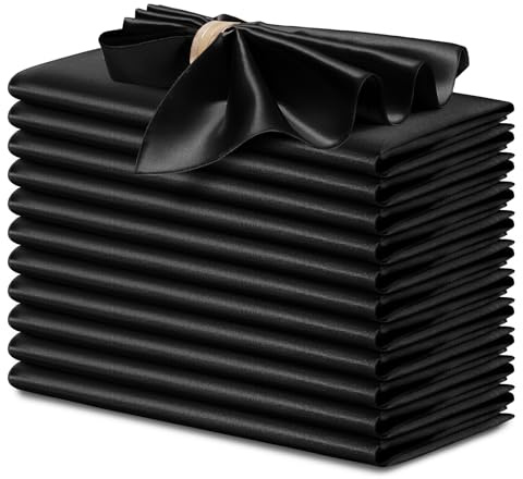 P Pothuiny 12 Pcs Black Satin Napkins 17 x 17 Inches, Square Smooth Wedding Dinner Napkins Silky Satin Cloth Napkins Table Napkins for Banquet Party Restaurant Decor, Thanksgiving, Christmas