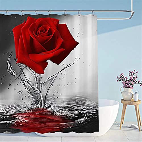 Tenda Doccia 240X200 cm 3D Stampa Rosa Rossa, Tenda Doccia Antimuffa Impermeabile, Tenda da Doccia in Poliestere Lavabile con 12 Ganci per Vasca da Bagno Moderna