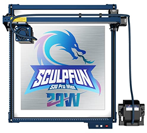 SCULPFUN S30 Pro Max La-ser Engraver, 20W Optical Power Engraving Machine with Automatic Full Air Assist Kit, Cut 10mm Plywood in One Pass, with Replaceable Lens Design and Limit Switch