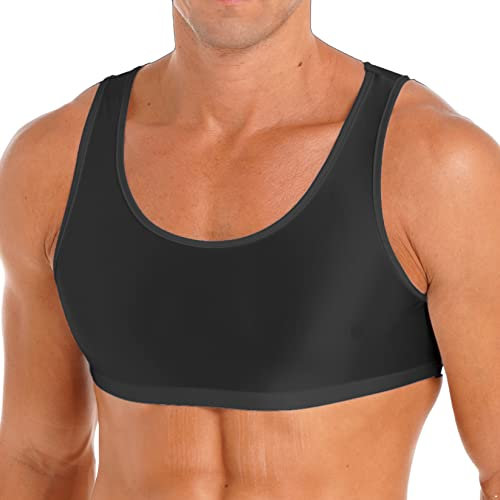 Runhomal Herren Sport BH Tanktop Glossy Training Cropped Tank Top Ärmellose Weste Tops Bauchfrei Unterhemd Muskelshirt Achselshirt Bodybuilding Schwarz XL