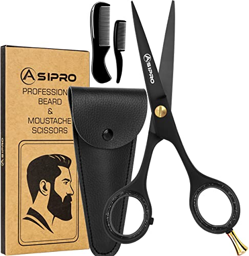 ASIPRO Forbici Barba e Baffi Professionali 5/12.7cm Kit Barba comprenant Pettine Barba, Pettine Baffi e Astuccio per Forbici, Beard Scissors Forbici Baffi Cura Della Barba Forbice Barba Uomo