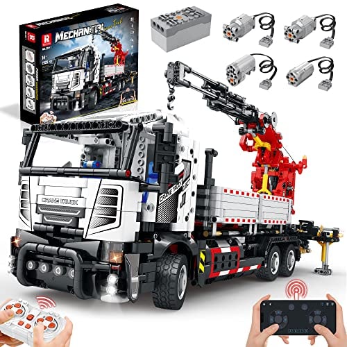VLites Technik LKW Schwerlast Klemmbausteine Reobrix 22011, 2328 Teile Ferngesteuert Kran Truck Modellbauset Set mit 4 Motor, Geschenk für Erwachsene und Jungen