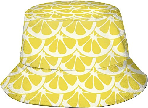Unisex Sommer Obst Zitrone Eimer Hut, Sommer Strand Sonnenhut Fischerhüte für Frauen Männer Teenager, verstaubare Outdoor-Kappe, Gelbe Zitrone., One size