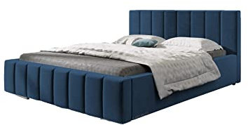 mb-moebel Polsterbett Bett mit Kopfstütze, Rahmenbettgestell, Bettkasten und Lattenrost Doppelbett Gepolsterter Kopfteil Samststoff Stauraumbett Bett 01-160x200 - Marine (Trinity 31)