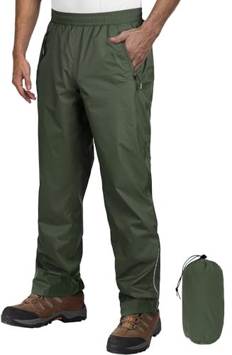Outdoor Ventures Herren Regenhose Fahrrad Wasserdicht Atmungsaktiv Überziehhose Winddicht Outdoorhose Wanderhose Winddicht Leichte Trekkinghose Packbar Dunkelgrün L/32 Schrittlänge