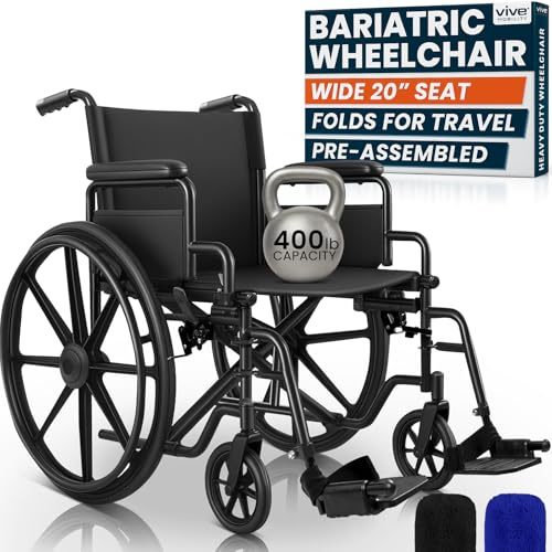 Vive Fauteuil roulant bariatrique pour adultes (supporte 181,4 kg) – Chaise roulante pliable, robuste, manuel et de transport – Trottinette de voyage portable pour personnes âgées pour transferts –