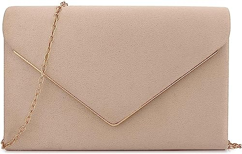 BBjinronjy Borsa da sera pochette da donna per feste di nozze, cocktail e balli studenteschi, borsa a tracolla in finta pelle scamosciata con catena staccabile, Nude, M