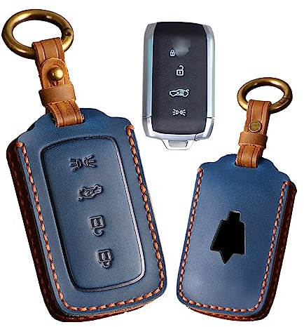 ontto Housse de clé en cuir véritable pour Maserati Grecale 2023 - Coque de clé intelligente anti-rayures durable - Bleu