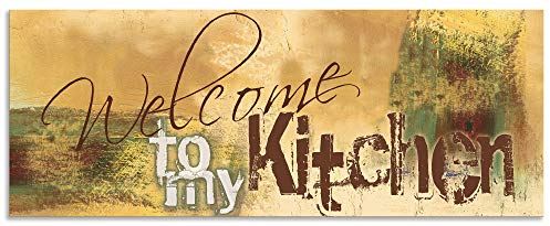 ARTland Spritzschutz Küchenrückwand aus Alu für Küche Herd Spüle individuelles Maß Spruch Shabby Landhaus Kunst Willkommen Ocker H6ZJ