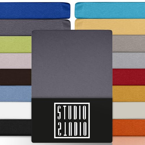 STUDIO Basic Spannbettlaken 90x190cm – Jersey-Spannbetttuch aus 100 % gekämmter Baumwolle – Grau – Öko-Tex Zertifiziert, bügelfrei & elastisch – für Matratzen 15–25 cm