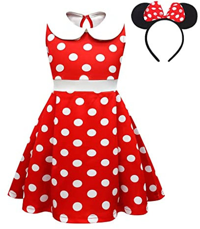 Lito Angels Minnie Mouse Fancy Dress Up Costume with Headband Birthday Party Outfits Kids Girls Age 7-9 Years (Tag Number 150), B - Red