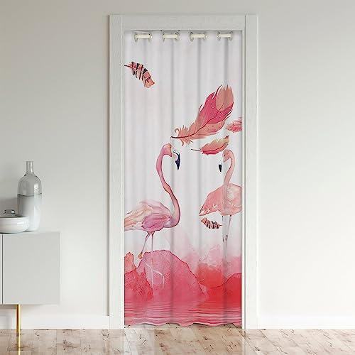 Loussiesd Flamingo für Kinder Türvorhang 106x203cm Feather Drucken Vorhang für Innentür Raumteiler Tropical Flamingo Muster Dekor Vogel Drucken Vorhang für Innentür Raumteiler Rosa