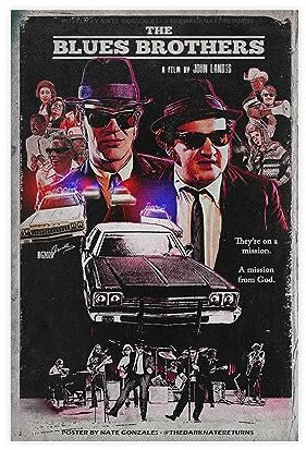 The Blues Brothers 1980 American Musical Action Comedy Film Retro Cover Poster Leinwand Poster Wandkunst Dekor Druck Bild Gemälde für Wohnzimmer Schlafzimmer Dekoration ungerahmt 30 x 45 cm