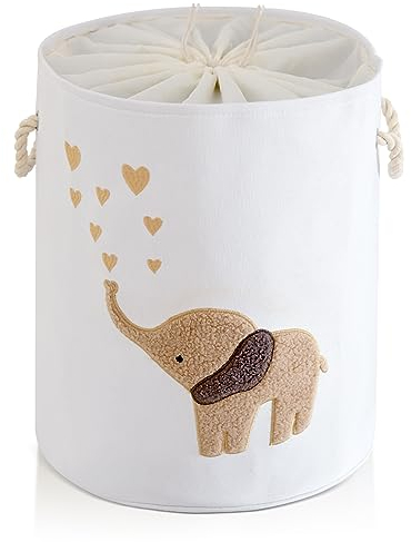 Cesta Portabiancheria 58L - Grande Contenitore Giochi Bambini, Cesto Pieghevole e con Chiusura Coulisse - Design Elefante per Asilo Nido e Camera dei Bambini Sporca Cesta Porta Giochi（Marrone）