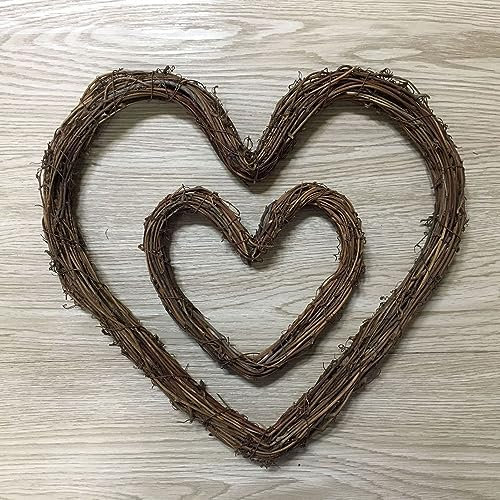 LUMoony Rattan Herz Kranz 1pcs 35cm Weinrebenkranz Kranz Rustikal aus Rattan Herzförmig Rattankranz Anhänger Rattan-Ring-Hochzeitsrahmen für Türkranz Tor Wand Party Hochzeit Dekoration DIY