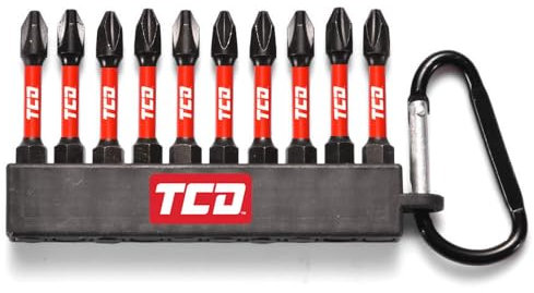 Impact Driver/Screwdriver Carabiner Bit Set - 10 Piece - 57mm Bits - Manufactured from S2 Shock Resisting Steel, 57mm Bits Forged from S2 Shock-Resisting Steel