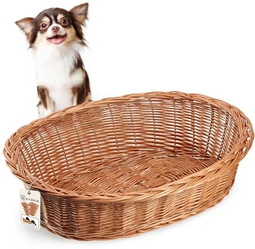 KADAX Lit pour Chien et Chat en Osier Couleur Naturelle - Chaise Longue pour Animaux de Compagnie - Panier de Repos (11 x 50 x 38 cm)