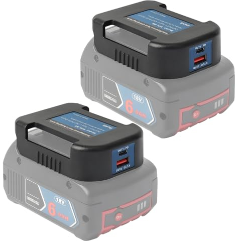 QUPERR 2 Pack Akku-Adapter, USB-Ladegerät kompatibel mit Bosch Professional 18V Akku Dual-USB-Handy-Ladegerät-Adapter mit Typ-C Schnellladung(Nur Adapter)