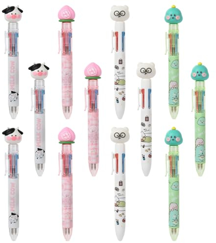 AUAUY 12 Stück 4-in-1 Kugelschreiber, 0,5mm Mehrfarbiger Kugelschreiber, Schön Versenkbare Kugelschreiber, Retractable Stifte für Schulbedarf Krankenschwestern Büro Schule Studenten Kinder Geschenk