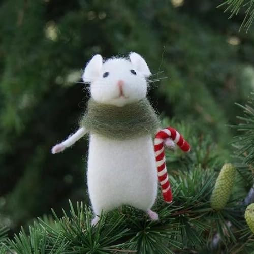 HshDUti Christmas Felt Mice Ornaments, Winter Xmas Wool White Mouse Hanging Decor, Felt Animal Crafts Woodland Cute Christmas Tree Wreath Decor for Home Party Supplies D