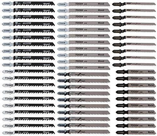 60pcs T Shank Jigsaw Blades Set, Assorted Jig Saw Blade Set Made with HCS/HSS for Wood Plastic and Metal Cutting, Fits Most Jig Saw Models