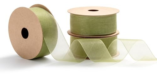 MORSUNBELA Schleifenband Grün,Organzaband Gras-Grün,Geschenkband Breit Dekoband Hochzeit Organza Seidenband,25 mm X 9 m