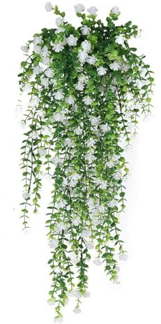 jyibinee Plantes artificielles réalistes pour décoration de maison, mariage, jardin, intérieur ou extérieur, à suspendre au mur, fausses vignes tombantes colorées blanches