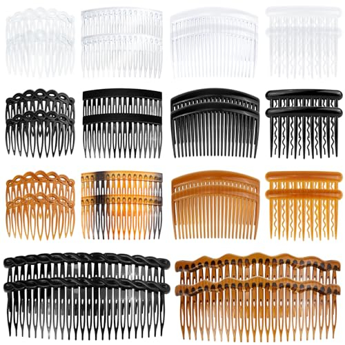 RETON 28 Stück Haarkamm zum Stecken, Kunststoff Haarkämme, French Hair Comb für Frauen, Rutschfeste Haar Seitenkämme, Haarschmuck für Frauen Mädchen, dickes feines Haar (Schwarz, Kaffee, Transparent)