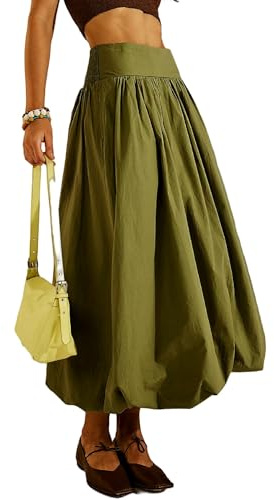 Aonoapll Y2k Women Bubble Maxi Skirt Pleated A-Line Long Skirts