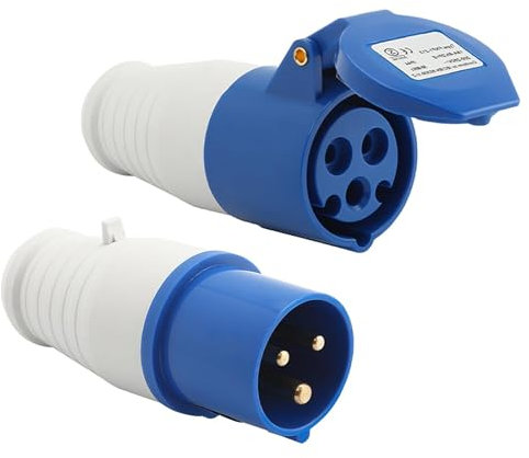 16 Amp Caravan Hook Up Socket and Plug Set - Weatherproof Industrial Connector for Construction Sites - 2pcs