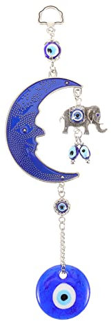 Kisangel 4 Pièces Pendentif Éléphant Porte- /Verre Coloré Oeil du Diable Lune Pendentif Décor Suspendu Charme Turc Mur Pendentif Oeil Charme Suspendu Oeil Turc Perle Mauvais Œil