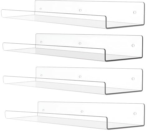 Floating Shelves,Wall Shelves for Book,Floating Shelves,Acrylic Shelves,Self Adhesive Shelf,Display Storage No Drill Shelf for Bathroom,Bedroom,Kitchen,Living Room,Nursery,Office (Clear 38cm-4pcs)