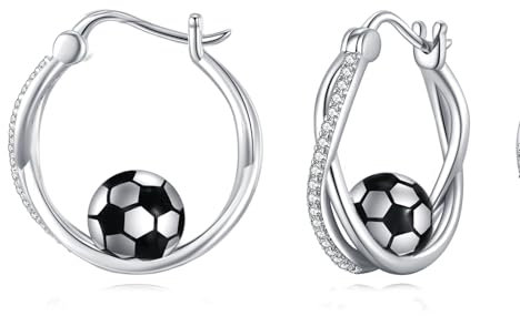 POPLYKE Fußball-Ohrringe für Frauen Sterling Silber Fußball Hoop Ohrringe Sport Schmuck Geschenk für Frauen (Fußball)
