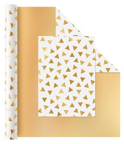 WERNNSAI Geschenkpapierrolle für Babypartys – 1 Rolle 43 cm x 10 m Dreieckiges geometrisches Baby-Geschenkpapier Gelbgold Geschenkpapier für Kindergeburtstage für Mädchen und Jungen Niedliches