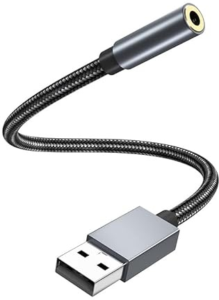 INF USB (Stecker) auf 3,5 mm (Buchse) Audioadapter 30cm, Aluminiumlegierung und geflochtenes Nylongarn USB Kopfhörer Adapter für Headset, Lautsprecher