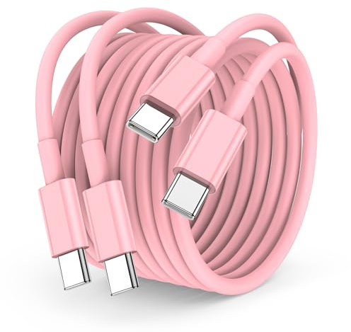 USB C to USB C Charger Cable 2m, 60W Type C Cable Lead Long Fast Charging Power for Apple iPhone 16 Pro/15 Pro Max, MacBook Pro 2021/2020, iPad Pro 12.9/11 inch/Mini/Air 5/4, Samsung-Pink