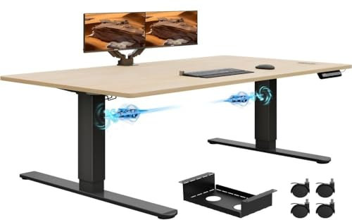 Airfish Höhenverstellbarer Schreibtisch 200x80 cm Elektrisch mit Dual-Motor, Touchscreen & Kabelmanagement – Stehpult mit 100 kg Tragkraft, 3 Speichertasten und 1.5 mm Tischbeinen (Beige)