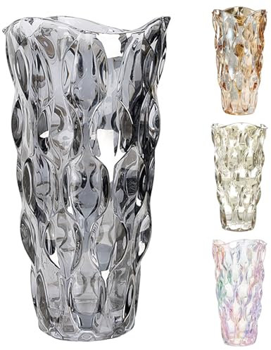 Vase à fleurs en verre gris fumé, 24 cm, moderne, arrangements floraux, hydroponique, vase en verre pour centres de table, mariage, décoration de table, bureau et décoration de la maison (B)
