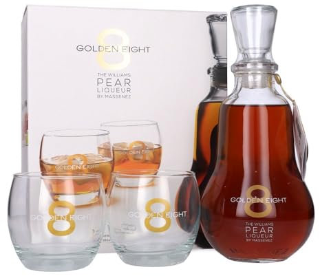 Golden Eight Pear Liqueur - A Premium Blend of Juicy Pears and Smooth Spirits - 25% ABV - Experience the Golden Standard in Liqueurs Today - Gift Set with 2 Glasses