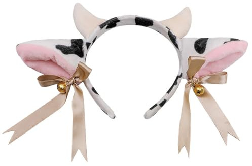 CENPEK Plüsch-Kuh-Stirnband mit Schleife, süße Tierohren mit Glöckchen für Cosplay-Party-Dekoration