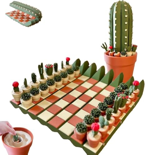 Set di scacchi a forma di cactus, scacchiera con monete a tema cactus, set di scacchi magnetici portatili, scacchi portatili stampati in 3D