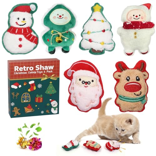 Zkaoai Juguete para gatos de Navidad, 6 piezas de juguete para gatos con menta catnip, Navidad, Papá Noel, hierba gatera, juguete interactivo para gatos