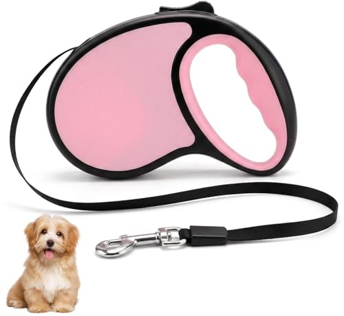 Leine 5m, Leine, Rosa Einziehbare Hundeleine Für Training Und Spaziergänge, Reflektierendes Nylonband Mit Sofortiger Verriegelung Und Bremse, Ergonomischer Griff Für Hunde Bis 15kg