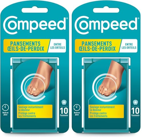 Compeed® - 10 Pansements Hydrocolloïde - Œil-de-perdrix - Traitement œil de Perdrix- 2,2 x 2,0 cm (Lot de 2)