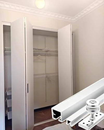 Rail Porte Coulissante Rail oour Porte Pliante à 2 Ou 4 Vantaux (61 92 122 152 cm), Kit De Quincaillerie pour Porte Coulissante Pliante de Grange, Profilé(2-door,30inch/76.2cm)
